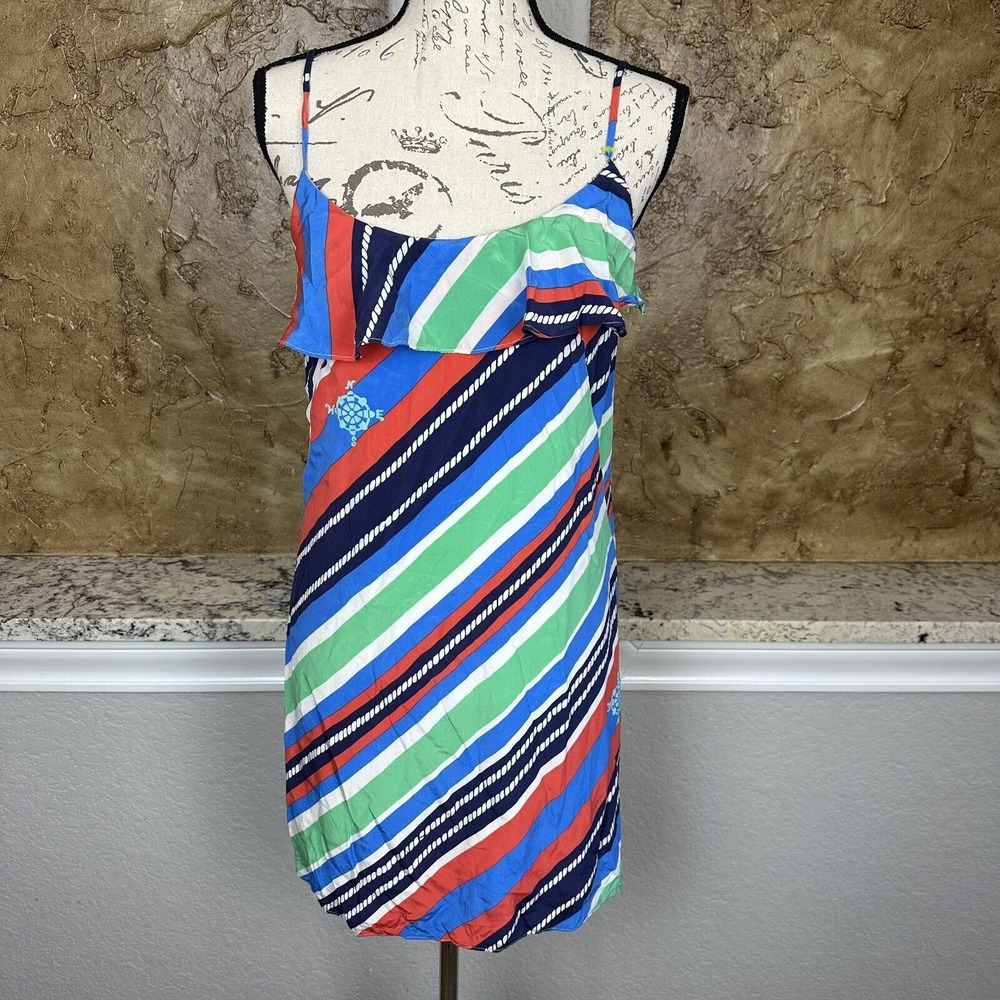 Lilly Pulitzer Laya Mini Dress Women's Small Blue Green Stripe‎ Silk Nautical